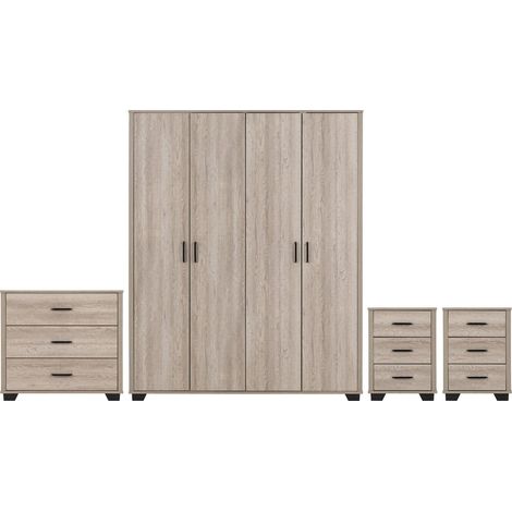 Oliver 4 Door Wardrobe Bedroom Set - L52 x W190 x H153 cm - Light Oak