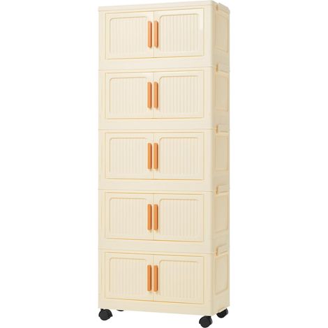 Trintion Storage Boxes with Lid 5-Tier Plastic Stackable Storage Cabinet, Folding Collapsible Bins with Wheels, Storage Organizer for Bedroom Living Room Office (1/5)