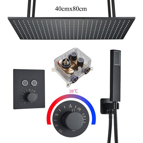 Suguword – Colonne de douche encastrée thermostatique avec tête 8040 cm – Acier inoxydable – Technologie d'injection d'air – Installation facile (1/5)