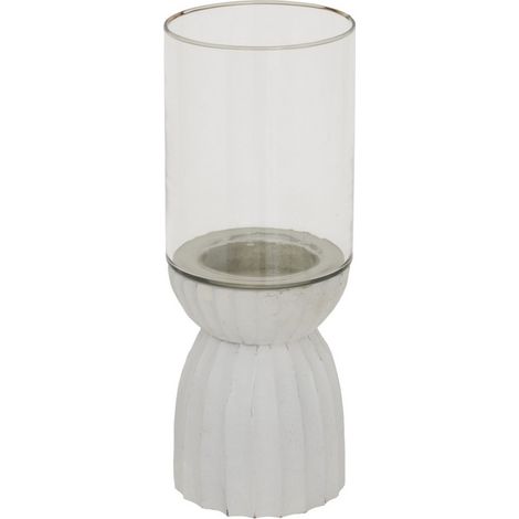 Carved Hurricane Lantern - Glass - L12 x W12 x H32 cm - White