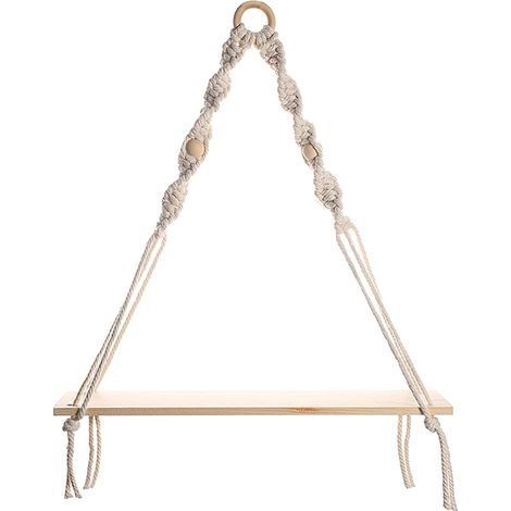 Étagère murale en macramé avec tablette bois, décoration bohème modèle suspendu (1/5)