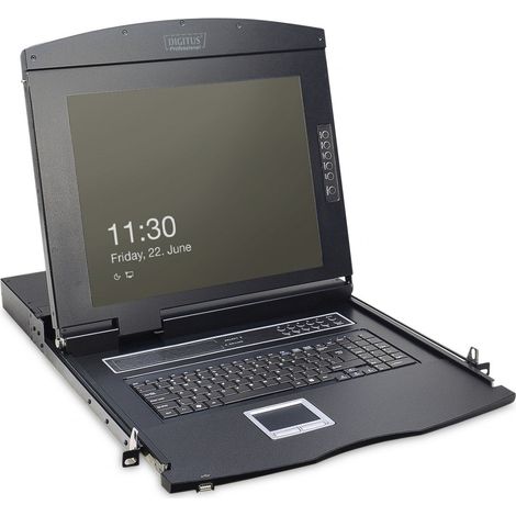 DIGITUS Console KVM 19` avec écran TFT 17` (4:3), disposition du clavier DE, commutateur KVM avec 8 ports VGA,