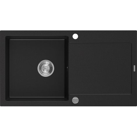 Mexen Leo évier en granit à 1 cuve avec égouttoir 900 x 500 mm, Noir - 6501901010-77 (1/5)