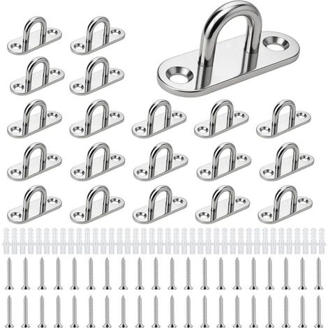 Lot de 20 Plaque à œil en Acier Inoxydable, M5 Crochet Métal Forme U avec Schraube Plaque Oeillet Plaque de Couverture Pour Objets Suspendus, Auvents, Panneaux de Couverture