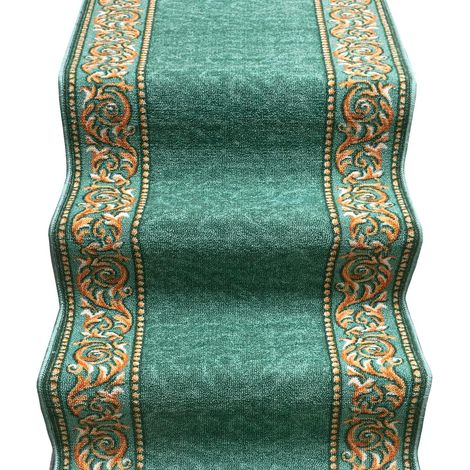 Passatoia Scala Bordata Ingresso Corridoio Tappeto Cucina Gradini 100% Made In Italy Stile Barocco Verde - 67x900 cm