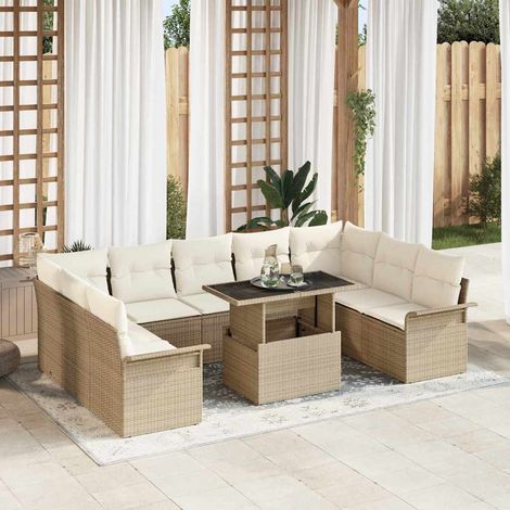 Conjunto de sofá de jardín 10 uds. Beige Poliratán vidaXL (1/5)
