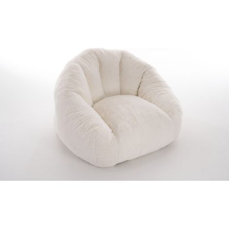 Fauteuil pouf en fourrure synthétique crème, rembourré mousse haute densité, pour salon et chambre (1/5)