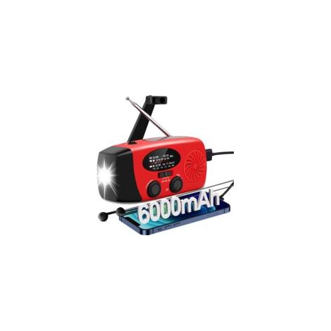 Radio météo urgence AM/FM/NOAA, manivelle solaire, chargeur de téléphone, lampe de poche 4 modes, alarme SOS, prise casque, pour urgence (1/5)