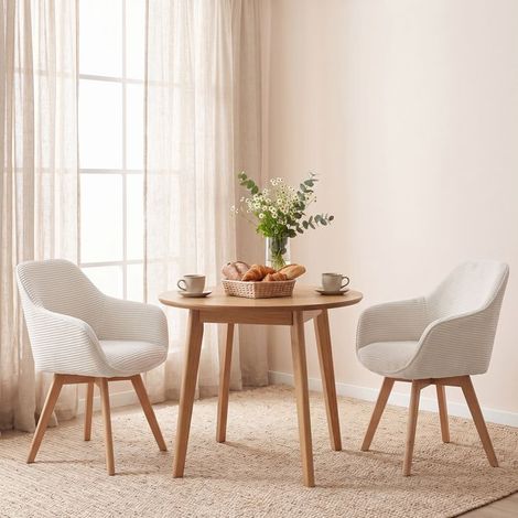 Chaises salle à manger - WAFTING - Scandinave-moderne - Lot de 2 - Pivotantes 360° - Velours côtelé beige (1/5)