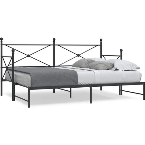 Tagesbett Ausziehbar ohne Matratze Schwarz 90x190 cm Stahl
