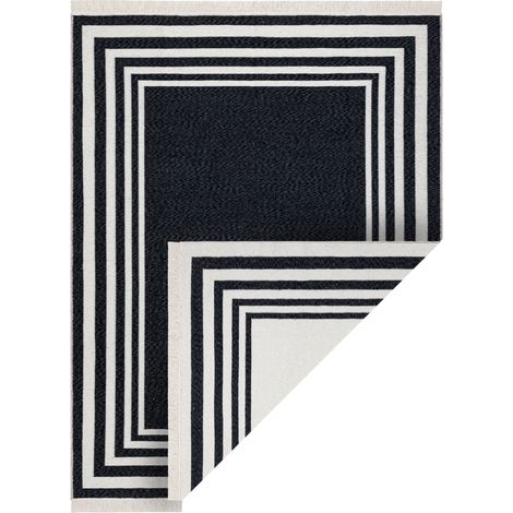 Carpet TWIN 22990 Frame, cotton, double-sided, Ecological fringes - black / cream black 140x190 cm