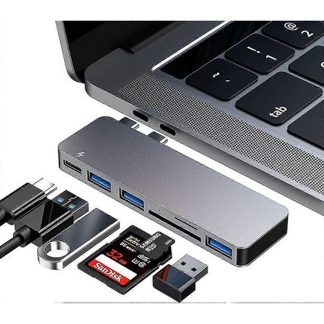 Hub USB-C multiprise avec port HDMI, adaptateur USB 3.0, charge rapide PD, compatible MacBook et PC, gris argenté, compact et portable (1/4)