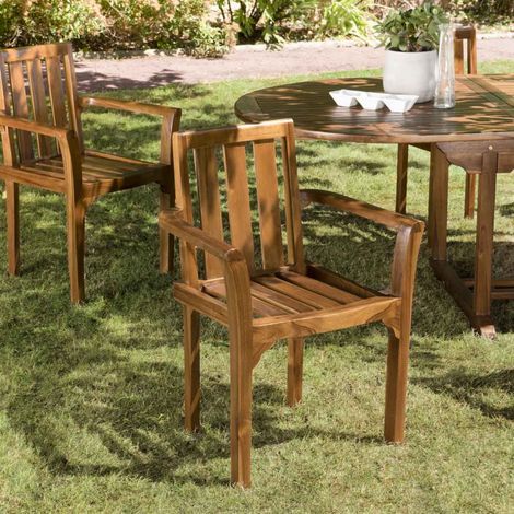 MAEVA - Ensemble de 2 fauteuils empilables en bois teck huilé (1/5)