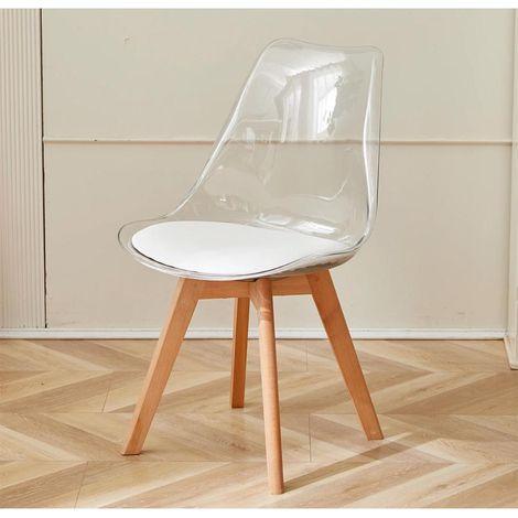 ORION91oficial® - Silla DRACO Color Transparente Asiento Blanco Piel Sintética y Patas Haya (81x48x54 cm) Estilo Escandinavo, Comedor, Hostelería, Oficina, Salón, Teletrabajo, Cocina - spaziOrion91 - (1/5)