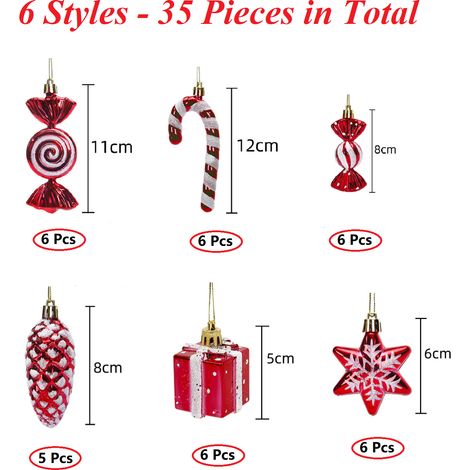 Juego de 35 adornos, bastones de caramelo, plástico rojo y blanco, para colgar con cuerda, árbol de Navidad (1/5)