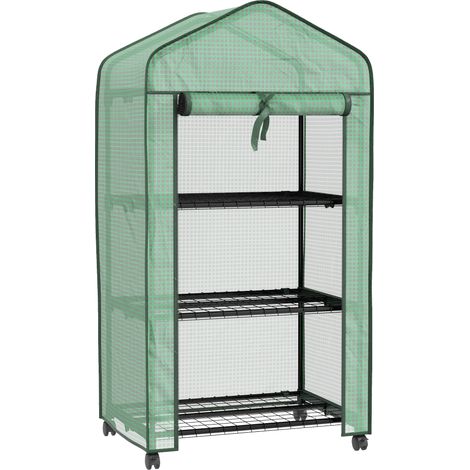 Mini serre de jardin 3 étagères porte enroulable 4 roulettes PE (1/5)