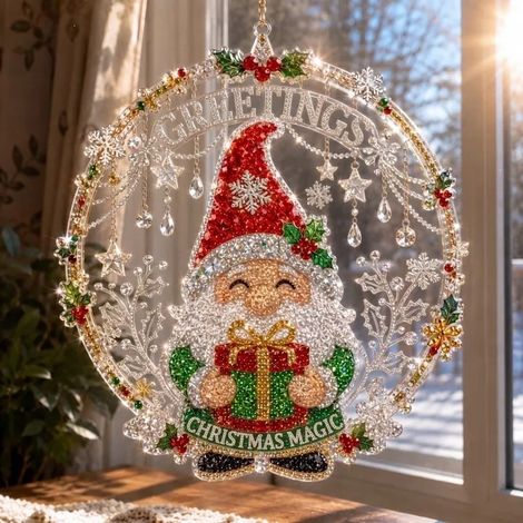 Nouvelle peinture diamant acrylique attrape-soleil de Noël - Cadeau du nain - 20 cm