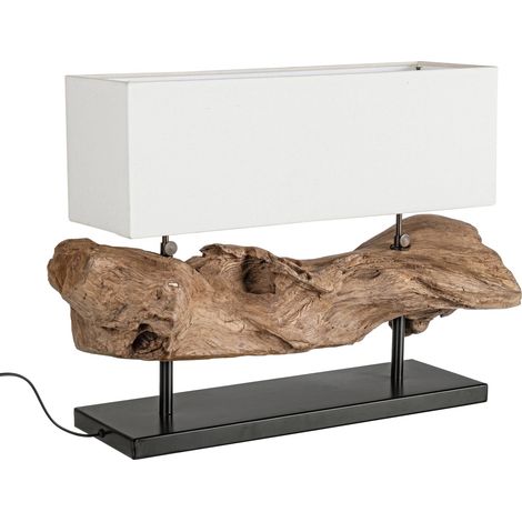 Lampada da Tavolo "Kleta" in legno di teak riciclato 75x25x55h -Bianco (1/4)