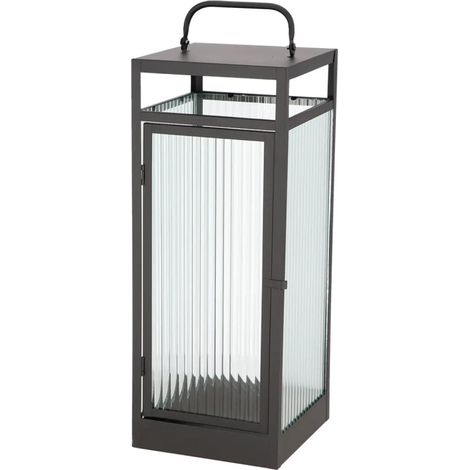 Lanterne Verre Strié L - Noir - 21 x 20,4 x H 56,8 cm - Livraison gratuite