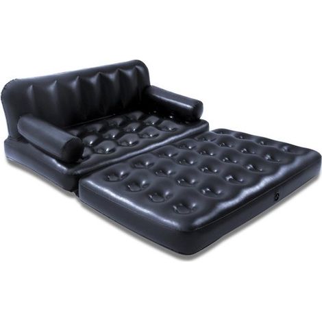 Sofá hinchable plegable y portátil de dos plazas para salones, balcones, patios traseros, camping y autocaravanas (negro). (1/5)