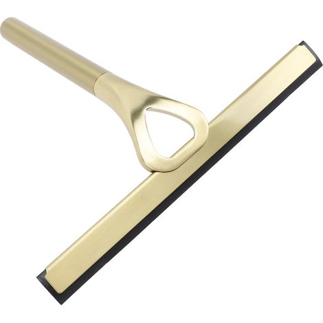 Tergivetro per doccia in acciaio inox 304, panno multifunzionale in silicone per la pulizia dello specchio del bagno, colore oro. (1/5)