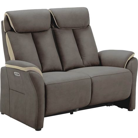 COIMBRA - Canapé Relax Electrique 2 Places New Nobuck Gris Foncé et Beige (1/5)