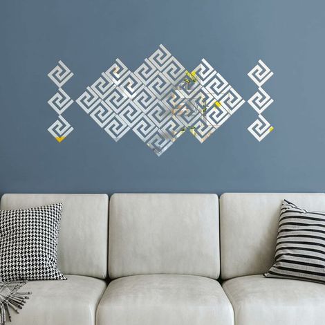 ,30 Pièces Miroir Acrylique Adhésif Autocollant Mural Géométrique Carré Motif Miroir Stickers(10cm X 10cm) (1/5)