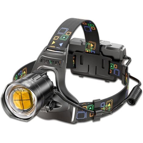 Lampe frontale, lampe torche LED ultra-lumineuse haute puissance, phare LED super lumineux avec LED XHP90, étanche, indicateur de charge, idéale pour l'exploration et la pêche. (1/5)