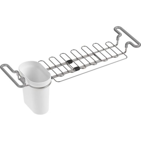 Égouttoir multi-usage au-dessus de l'évier, panier avec porte-serviettes de cuisine, tasse de trempage, extensible de 37,1 cm à 44,7 cm, blanc (1/5)