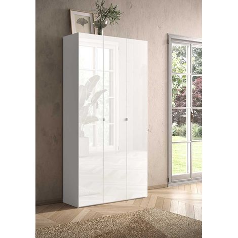 Armoire à chaussures moderne 95 cm blanc laqué brillant Loucia (1/4)