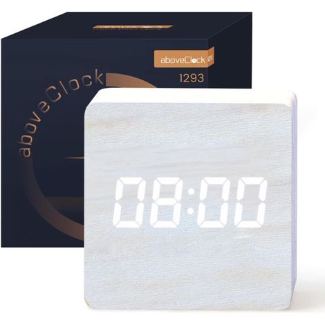 ZOLGINAH Réveil Numérique, Réveil Matin LED Horloge Digitale sans Tic-tac avec Affichage Date, Température, Fonction Snooze, Horloge Numérique Alimenté par Batterie ou USB【Bois Blanc】