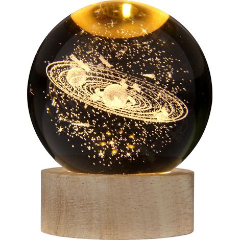Boule de cristal 3D avec lumière chaude, Base en bois, petite décoration de bureau de nuit, ornements, cadeau de vacances, USB Plug and Play (1/5)