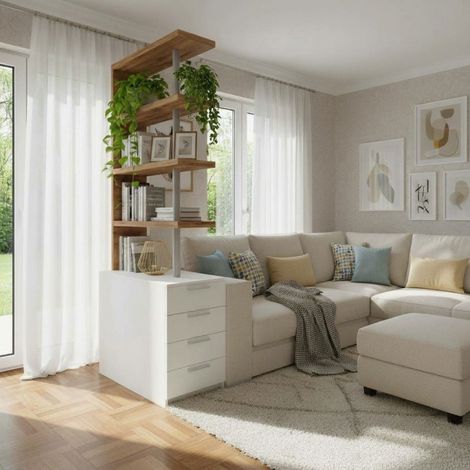 Comodino libreria salvaspazio con design moderno - Narciso - Quercia e Bianco (1/5)