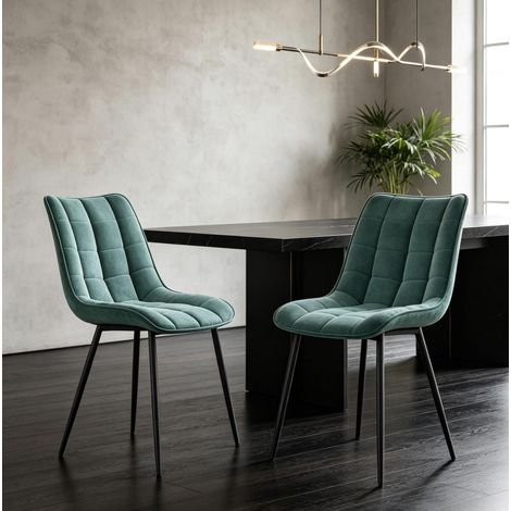 Pack de 2 sillas de comedor tapizadas en terciopelo azul verdoso, patas metálicas OKMYHOME (1/5)