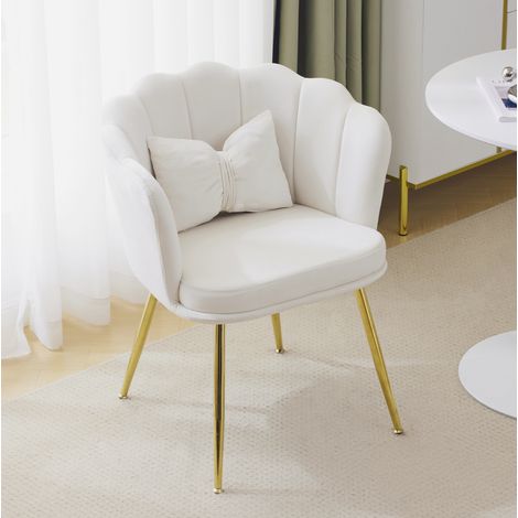 Chaise design en velours beige, lot de 6, dossier pétale, pieds en métal doré DESVIAE (1/5)