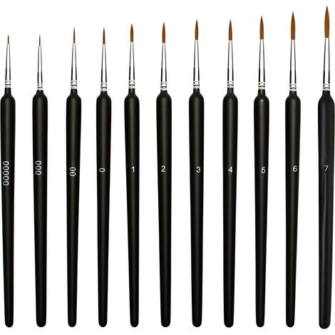 Detail Brush Set, 11 Pieces Professional Detail Brushes, Fine Brushes, for Watercolor, Gouache, and Acrylic Painting, Model Making, Miniatures, Fine Detailing, Facial Painting, DIY (1/5)
