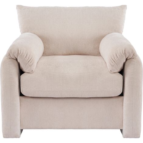 Fauteuil Surdimensionné Chenille Beige,Mousse haute résilience,avec Accoudoirs,Cadre bois Parfaite Pour Salon/Chambre (1/5)