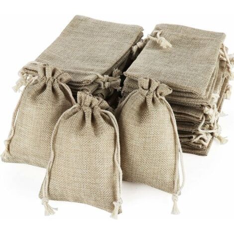 décoration de Noël 50pcs Pochettes Sachets en Lin Chanvre,Sacs en Toile de Jute avec Cordon de Serrage,Mini Sacs Cadeaux Légers Naturel Sac à Cordon Réutilisable pour Mariage Bijoux Noël Bricolage(13. (1/5)