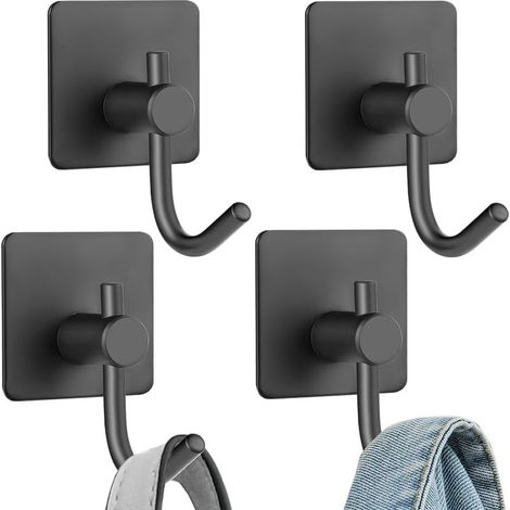 Lot de 4 crochets auto-adhésifs, crochets à coller très résistants en acier inoxydable, crochets muraux adhésifs et crochets de serviette de salle de bain, crochets adhésifs antirouille pour (1/5)
