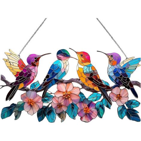Acchiappasole colorato in acrilico da appendere alla finestra - Decorazione in stile vetrata - Ideale per la casa, il soggiorno o il giardino - Regalo per gli amanti degli uccelli (1/4)