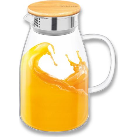 Glaskrug für Getränke, Säfte und Wasser mit Bambusdeckel, Wilmax 1,5 l (1/5)