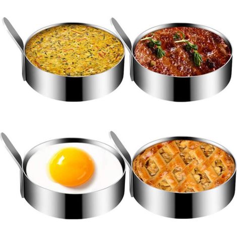 Eierring, 4-teilige Omelett-Backform aus Edelstahl zum Braten von Eiern, Pfannkuchen, Omeletts und mehr, Antihaftbeschichtung, lebensmittelechter Edelstahl