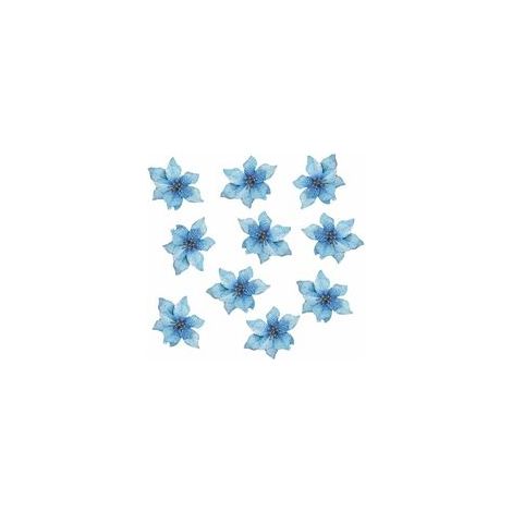 Fiori artificiali di Natale per matrimoni, fiori di Natale glitterati, decorazioni per l'albero di Natale (10 pezzi) (blu)