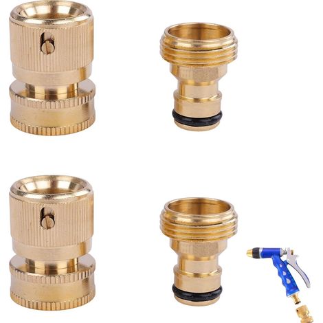 Lot de 2 jeux de raccords rapides pour tuyau d’arrosage 3/4 pouces, connexion en laiton filetage mâle et femelle – Kit adaptateur robuste, sans fuite, installation facile, compatible accessoires (1/5)
