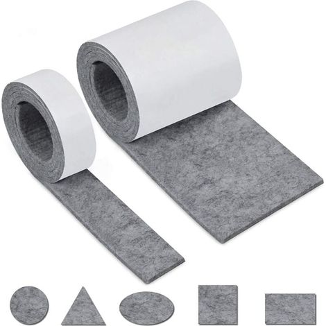 Selbstklebender Filz für Möbel, 2 Rollen (100 x 10 cm + 100 x 2 cm), frei zuschneidbar auf jede beliebige Größe oder Form, rutschfeste Unterlage zum Schutz der Beine von Tischen, Stühlen und Sofas (1/4)