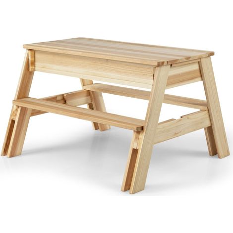 Table de pique-nique pour enfants 122,5 x 90 x 55,5 cm design 4 en 1 compacte avec bancs en bois naturel