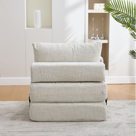 Canapé-lit pliable en chenille beige avec coussins, matelas pliant et dossier, canapé d'appoint pour salon et chambre (1/5)