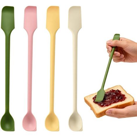 Set di 4 mini spatole in silicone, raschietti da cucina a doppia faccia per bottiglie strette, marmellata, cosmetici, creme, spatole in silicone riutilizzabili, f (1/5)