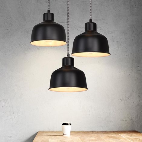 ZMH Suspension de table à manger E27 Vintage - 3 flamme Noir Lampe de table 150CM Réglable en hauteur avec abat-jour en Métal Retro pour Salon, Cuisine, Restaurant