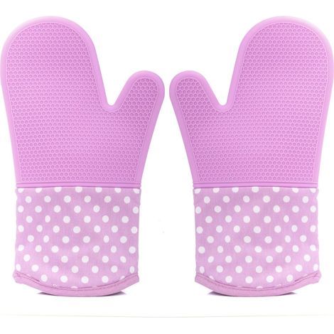 Guantes de cocina AIDUCHO, de silicona antideslizante con forro acolchado de algodón y poliéster y capa interior para hacer pan, 1 par - Morado (1/5)